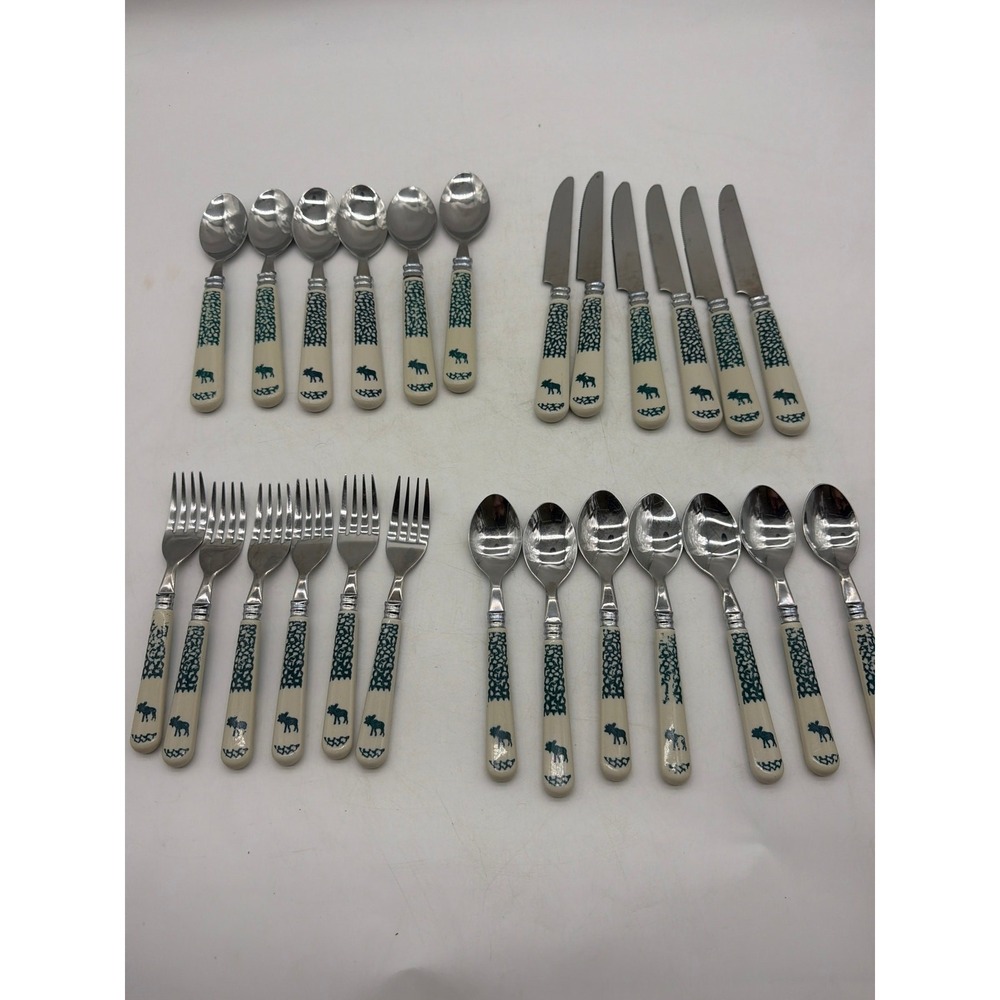 Folk Craft Moose Country 24pc Flatware Set Tienshan  Service for 6 1999